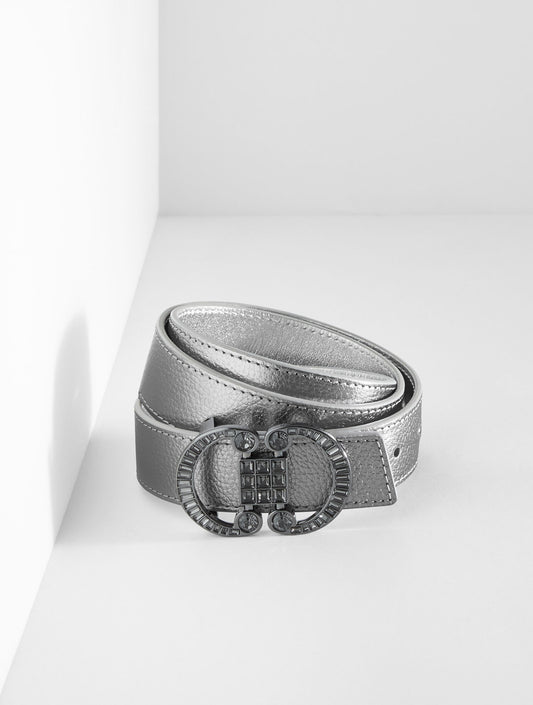 Talbots REVERSIBLE METALLIC CRYSTAL PEBBLE LEATHER BELT