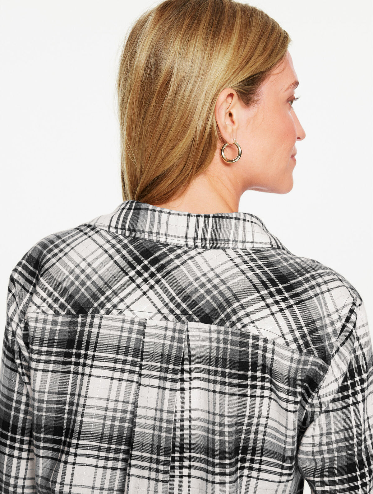 Talbots METALLIC FLANNEL MODERN CLASSIC SHIRT - SERENE PLAID
