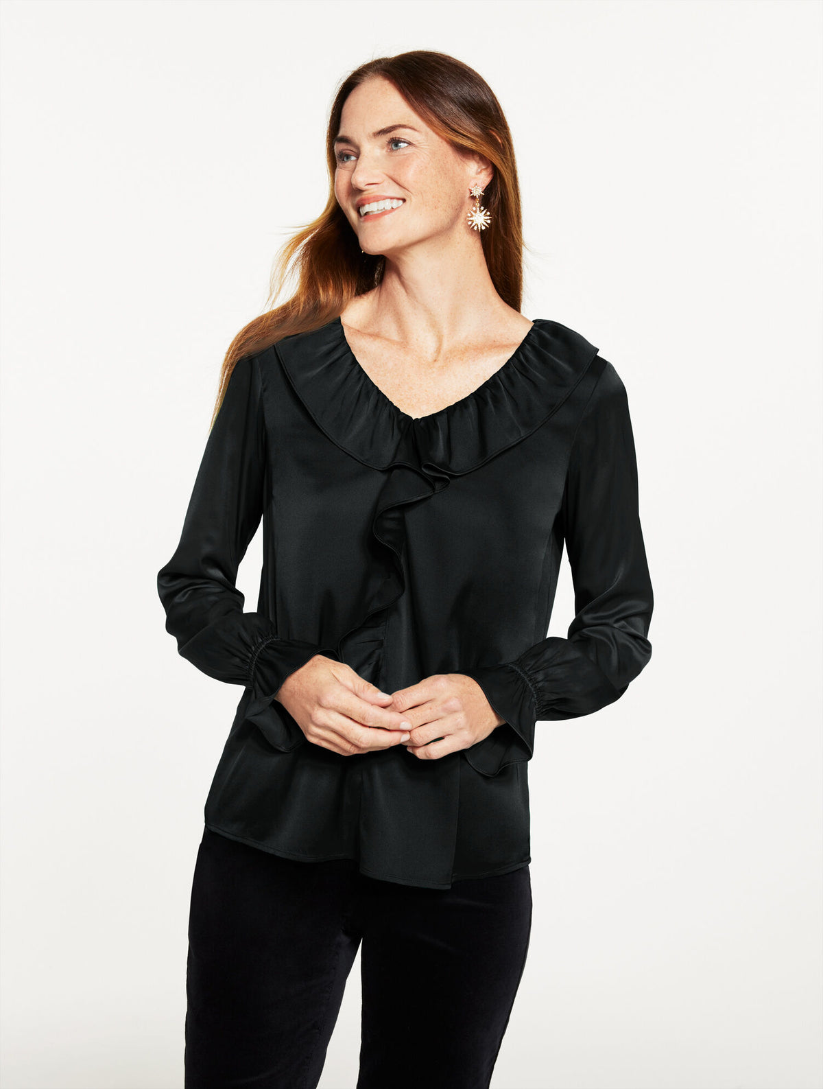 Talbots SOFT SATIN CHARMEUSE RUFFLE TOP