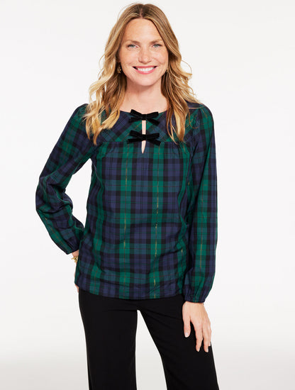 Talbots METALLIC BOW TOP - MERRIMENT TARTAN