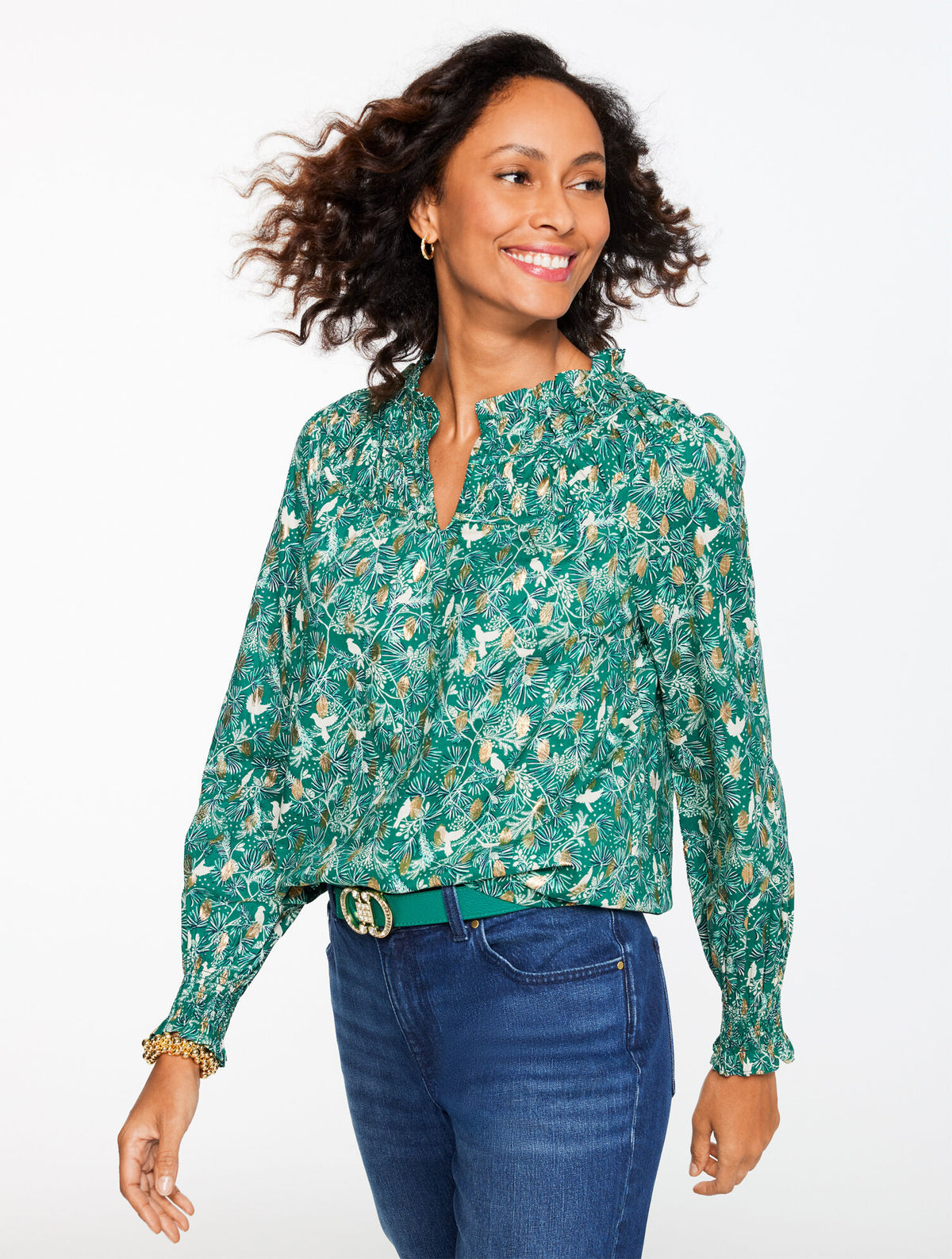 Talbots SHIRRED TOP - BIRDS ON BRANCHES