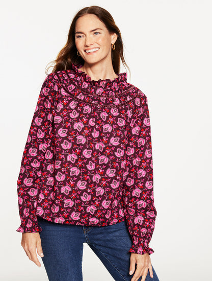 Talbots VELVET TRIM SMOCKED TOP - LUMINOUS FLORAL