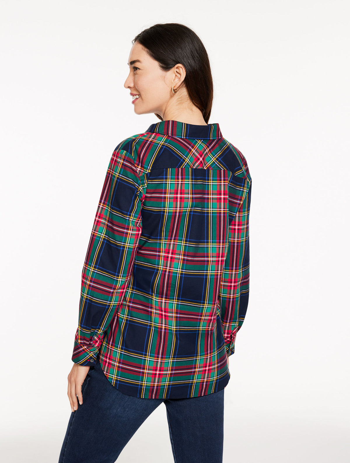 Talbots TIE FRONT POPLIN SHIRT - JOLLY TARTAN