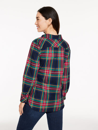 Talbots TIE FRONT POPLIN SHIRT - JOLLY TARTAN