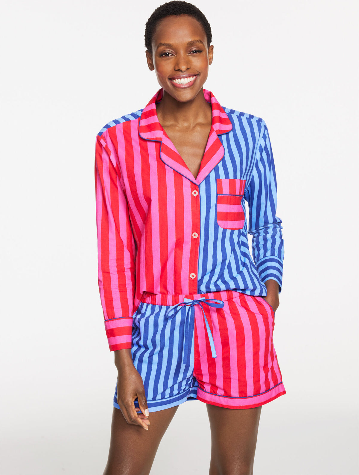 Talbots PRINTFRESH POPLIN SHORT PAJAMA SET - MIXED STRIPE