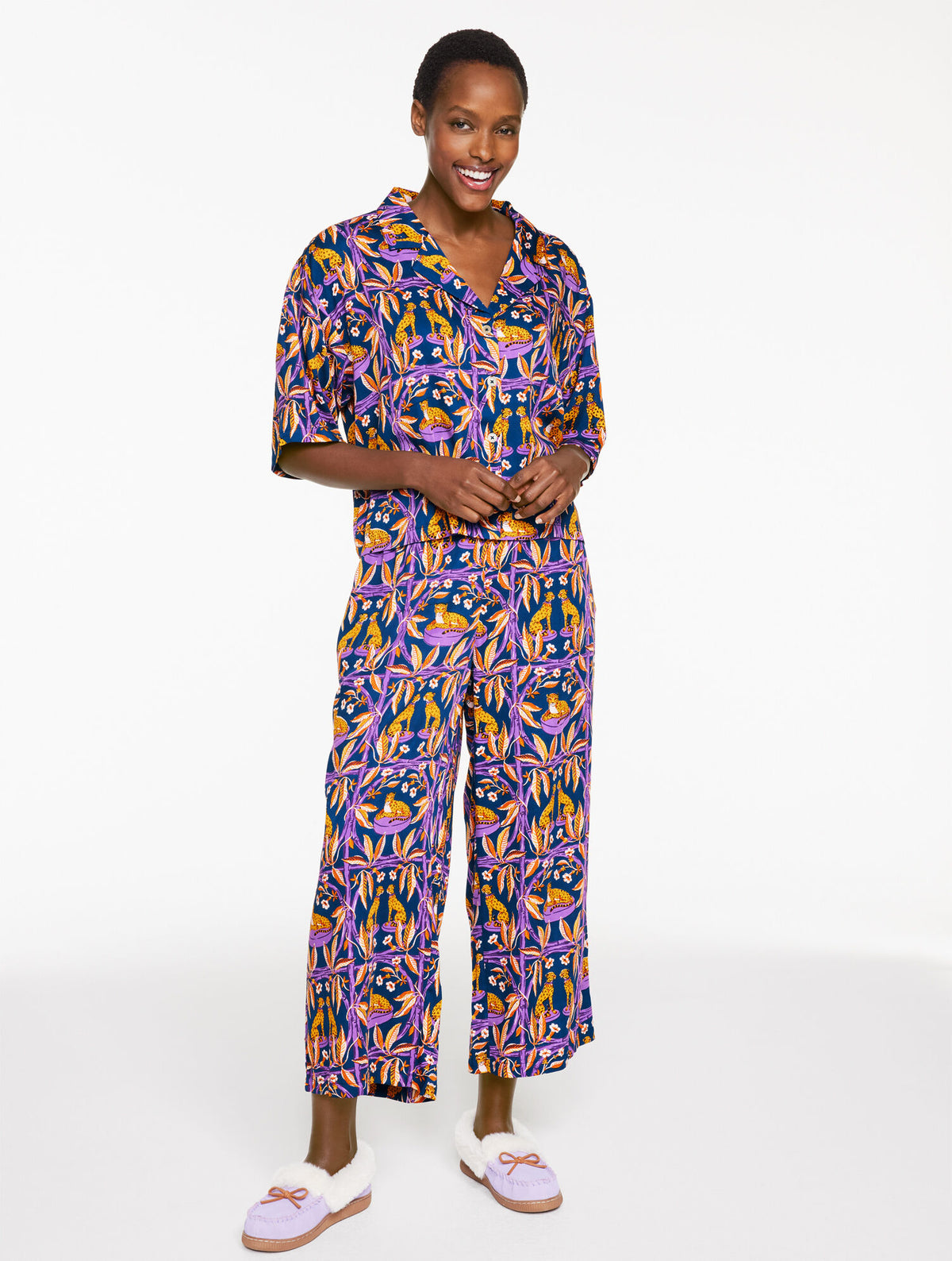 Talbots PRINTFRESH SATIN WILDEST DREAMS PAJAMA SET - ROYAL CHEETAH