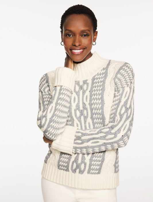 Talbots BICOLOR CABLE MOCKNECK SWEATER