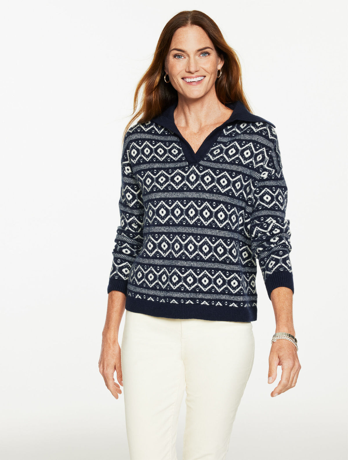 Talbots JOHNNY COLLAR PULLOVER - BICOLOR FAIR ISLE