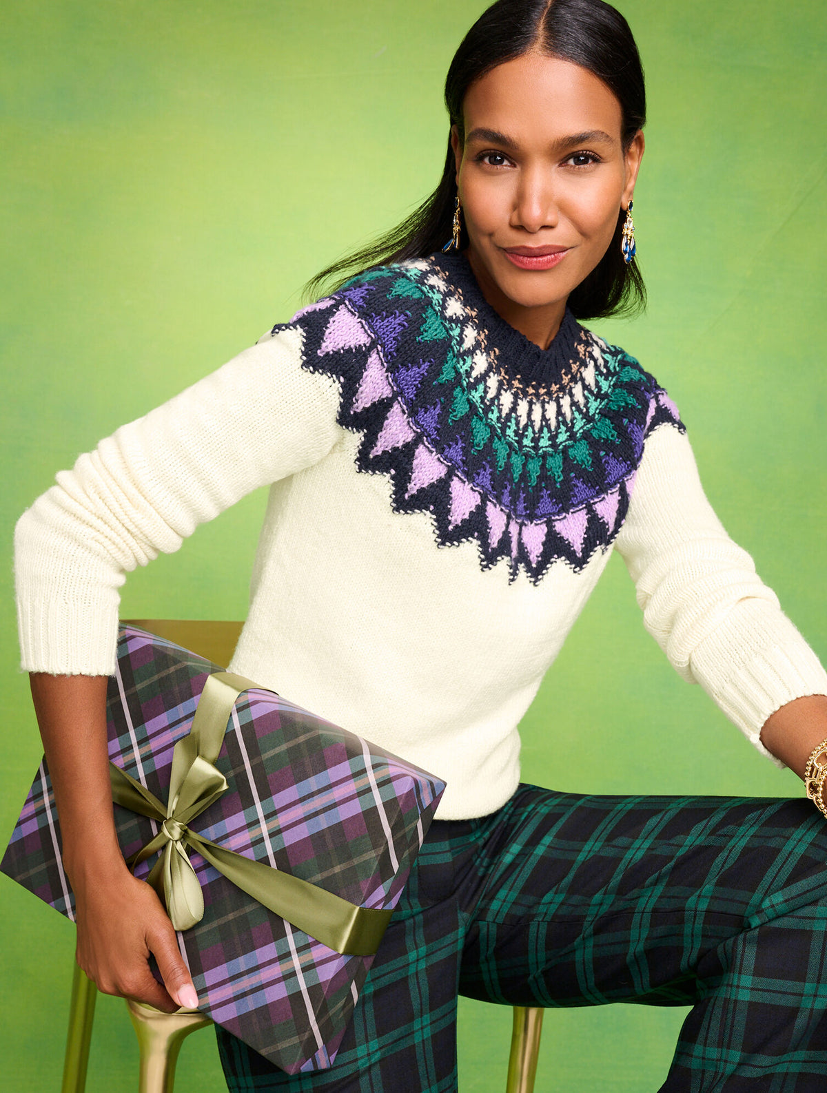 Talbots TEXTURED FAIR ISLE YOKE SWEATER