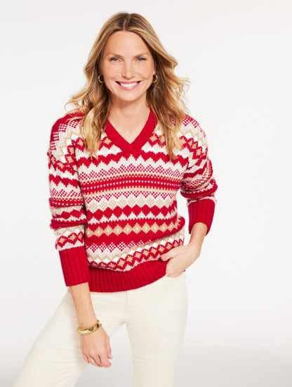 Talbots V-NECK SWEATER - TWILIGHT FAIR ISLE