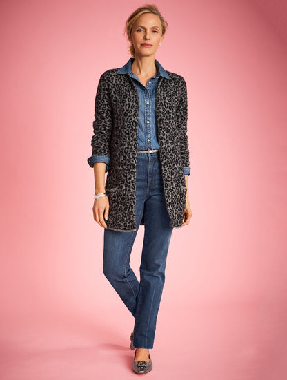 Talbots SNOW LEOPARD JACQUARD CARDIGAN
