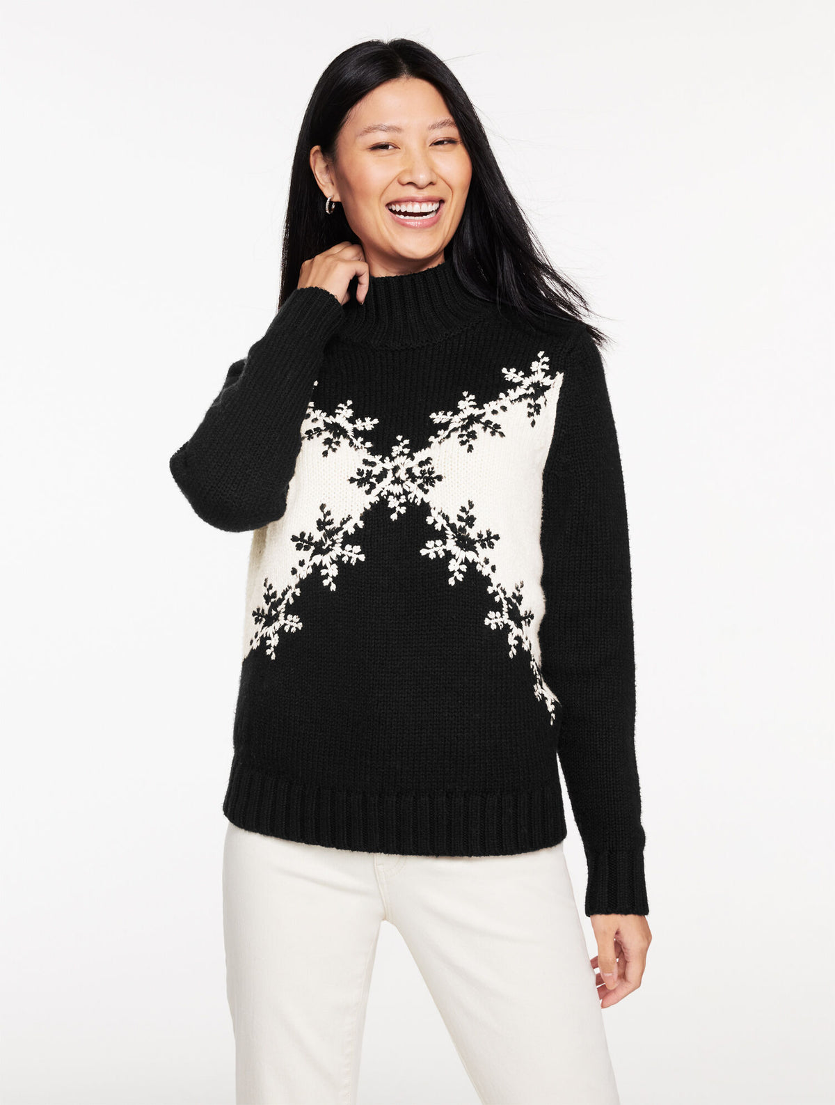 Talbots EMBROIDERED MOCKNECK SWEATER - SNOWFLAKE