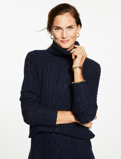 Talbots METALLIC CABLE KNIT TURTLENECK SWEATER