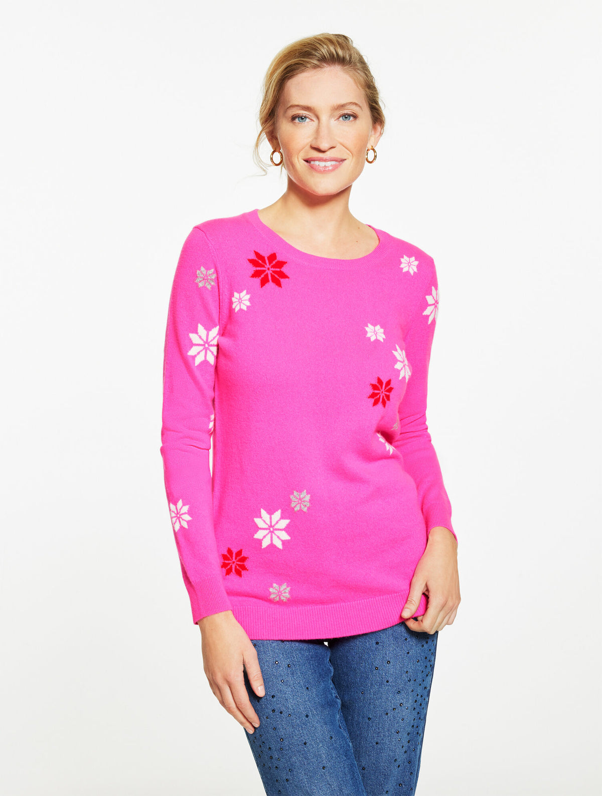 Talbots CASHMERE CREWNECK SWEATER - MULTI SNOWFLAKE