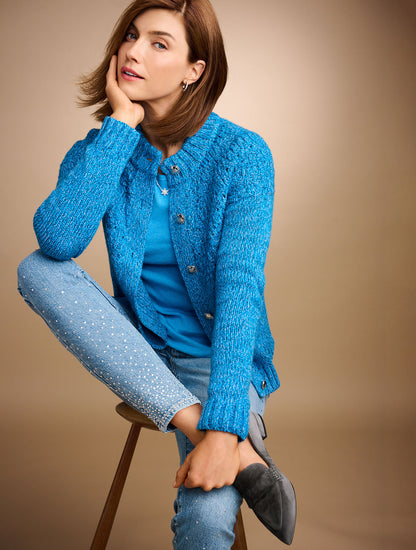 Talbots POINTELLE MOCKNECK CARDIGAN - MARL