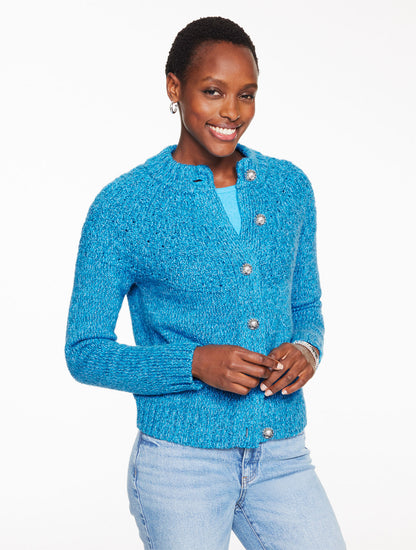 Talbots POINTELLE MOCKNECK CARDIGAN - MARL