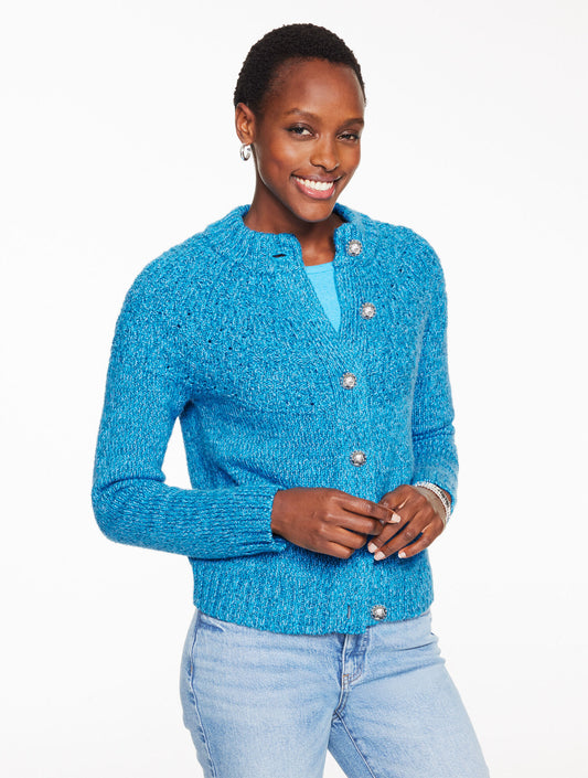 Talbots POINTELLE MOCKNECK CARDIGAN - MARL