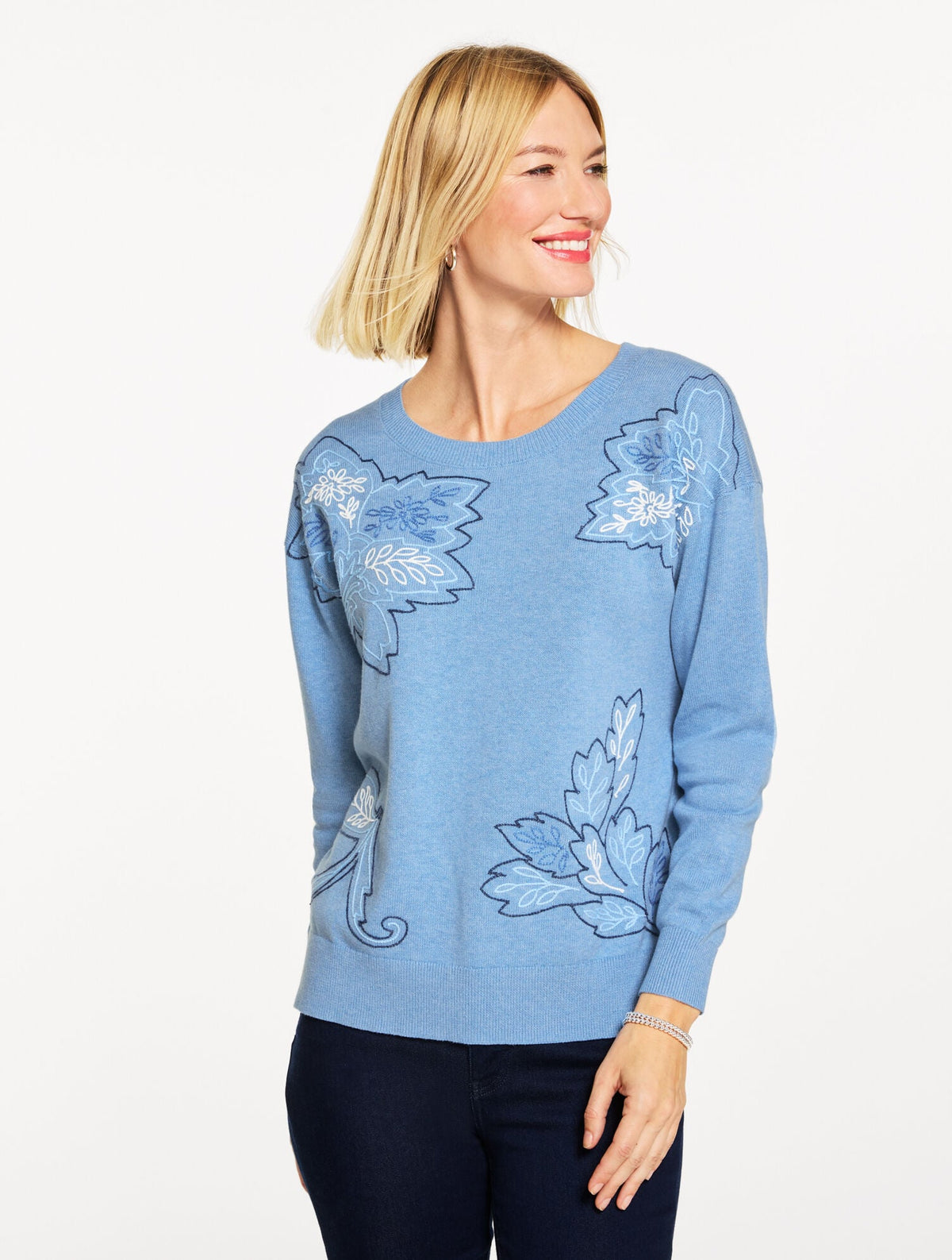 Talbots FLORAL EMBROIDERED SWEATER