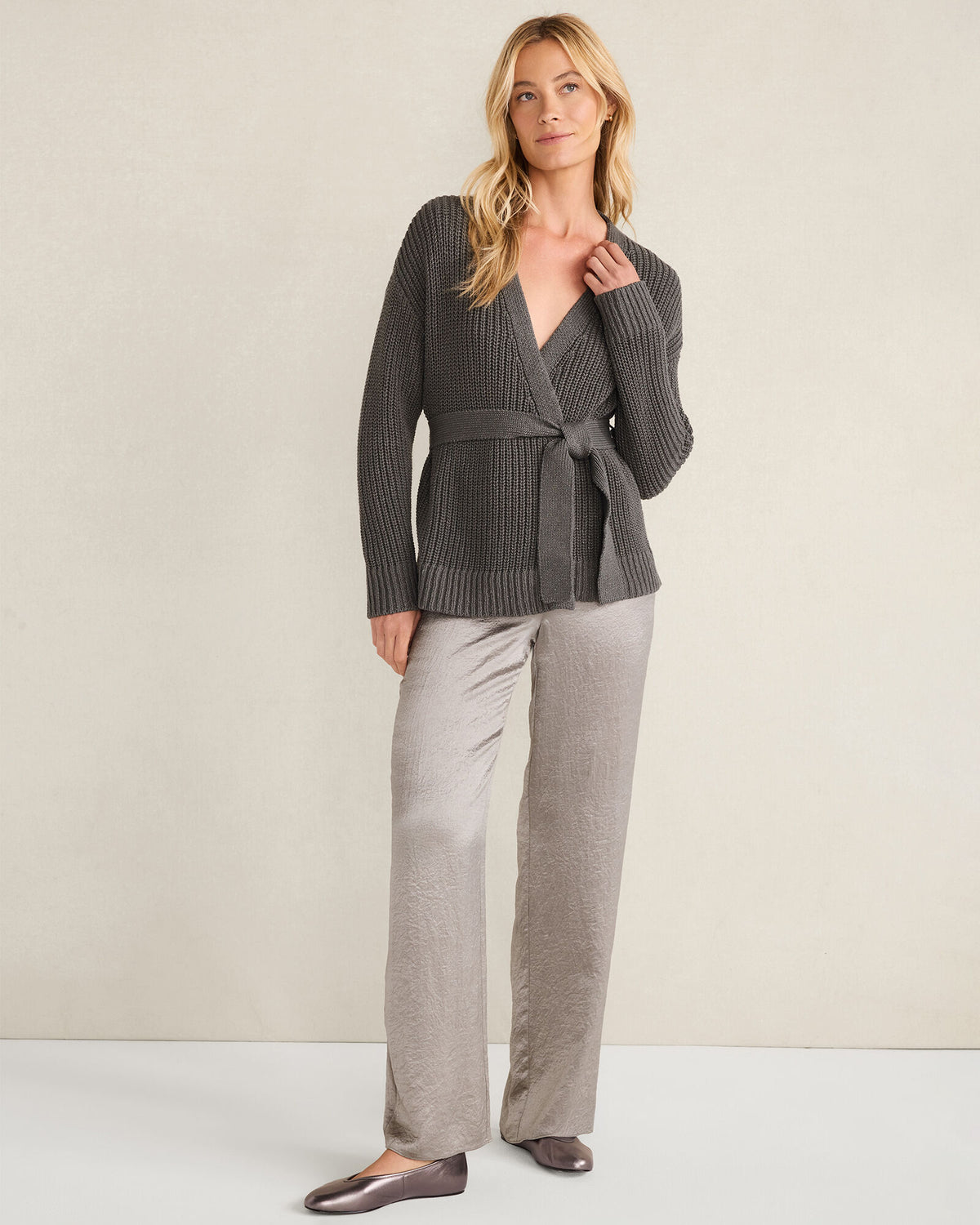 Talbots COTTON BLEND LUREX BELTED CARDIGAN