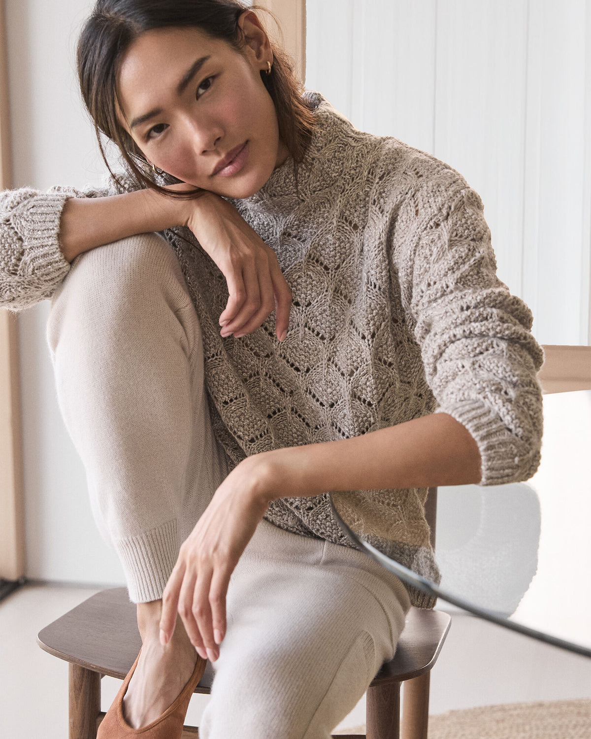 Talbots LUREX BLEND POINTELLE CREWNECK SWEATER