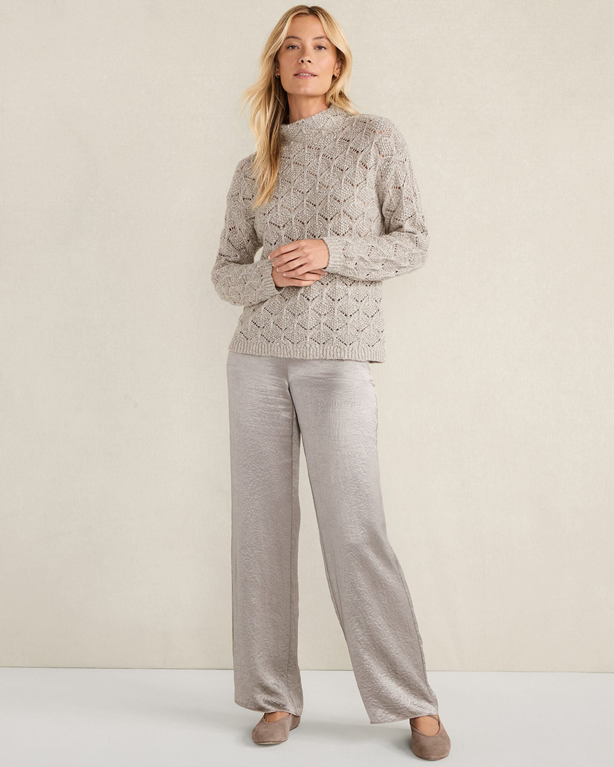 Talbots LUREX BLEND POINTELLE CREWNECK SWEATER