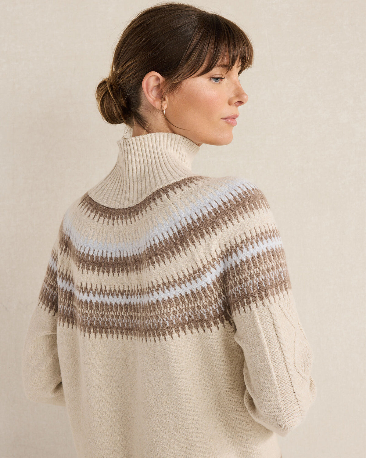 Talbots ORGANIC COTTON BLEND FAIR ISLE CABLE MOCKNECK SWEATER