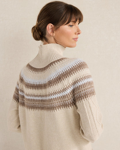 Talbots ORGANIC COTTON BLEND FAIR ISLE CABLE MOCKNECK SWEATER