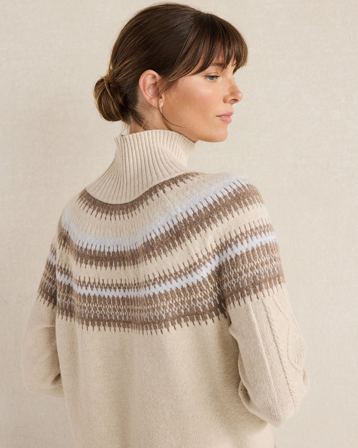 Talbots ORGANIC COTTON BLEND FAIR ISLE CABLE MOCKNECK SWEATER