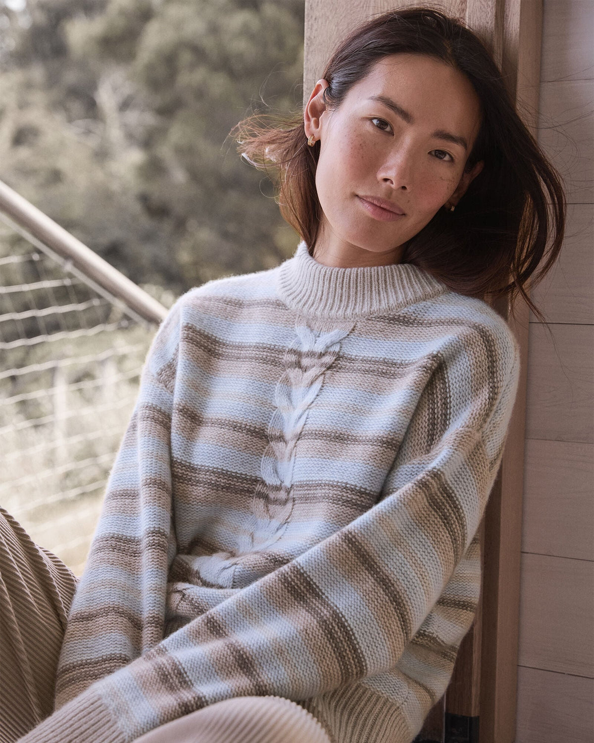 Talbots WOOL BLEND CABLE STRIPE CREWNECK SWEATER