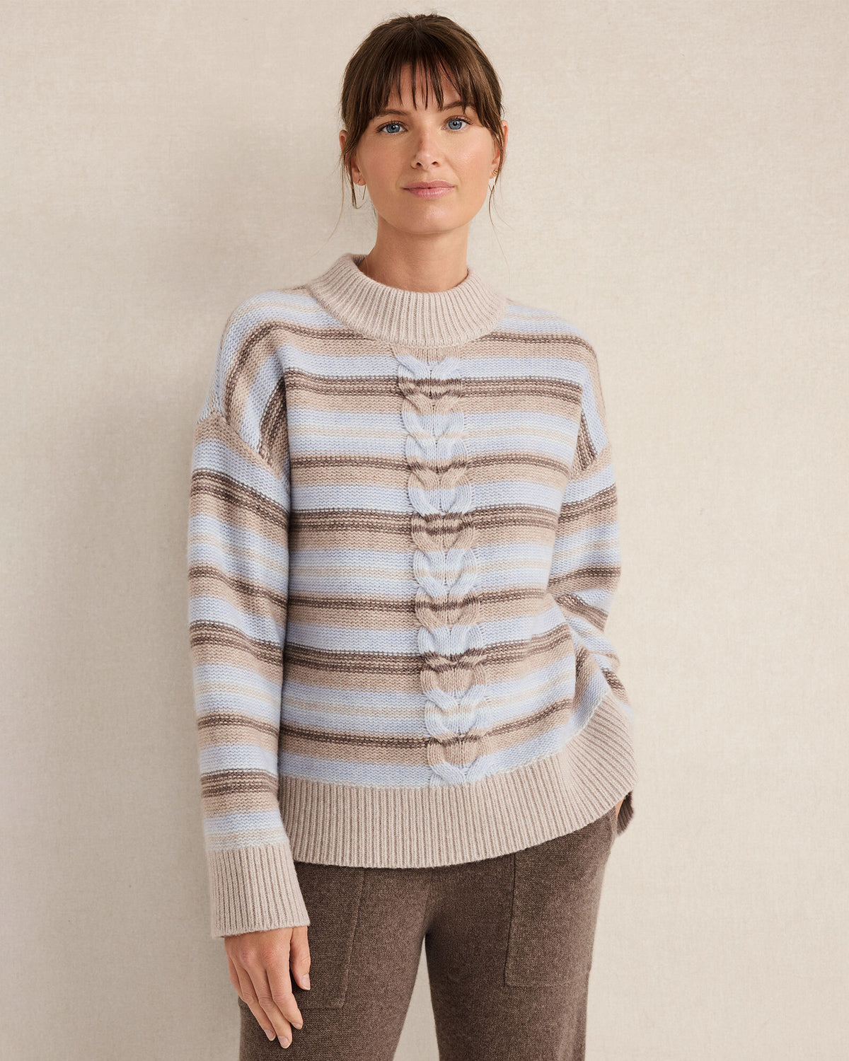 Talbots WOOL BLEND CABLE STRIPE CREWNECK SWEATER