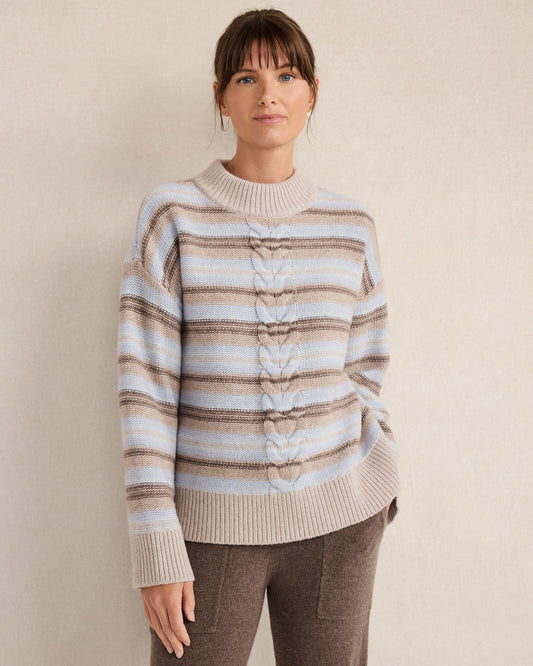 Talbots WOOL BLEND CABLE STRIPE CREWNECK SWEATER