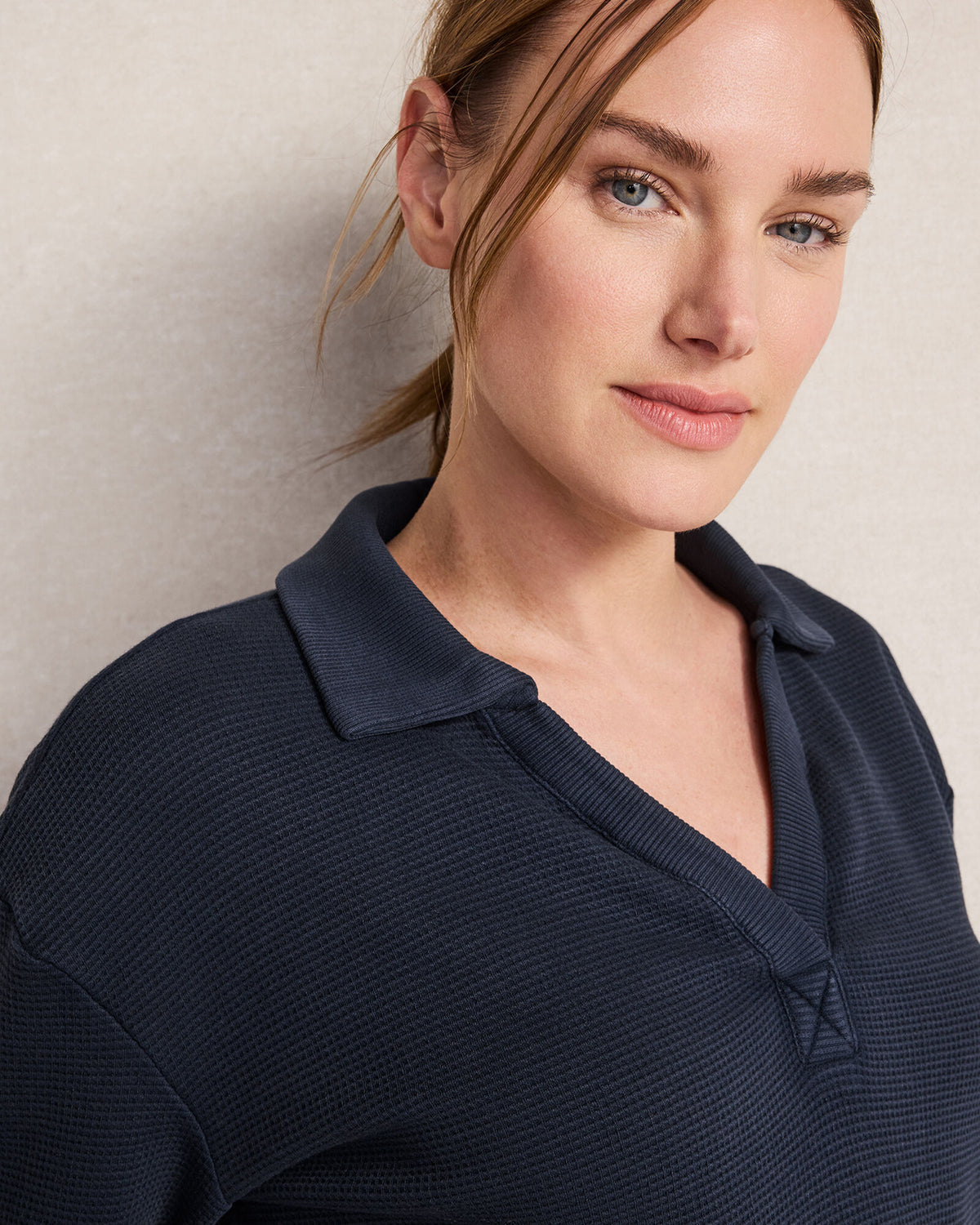 Talbots ORGANIC COTTON WAFFLE JOHNNY COLLAR TOP