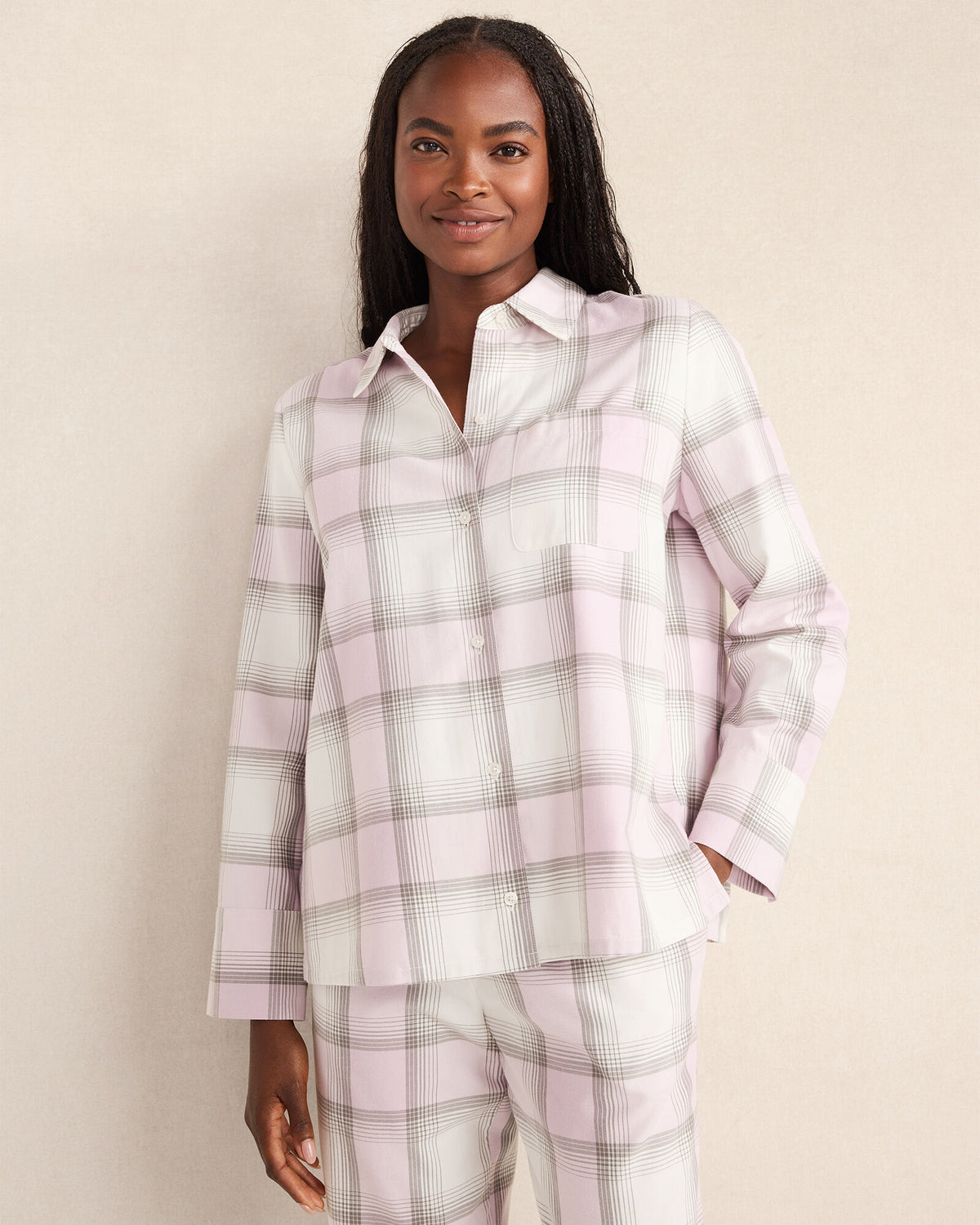 Talbots LIGHTWEIGHT FLANNEL FROSTED PLAID PAJAMA TOP