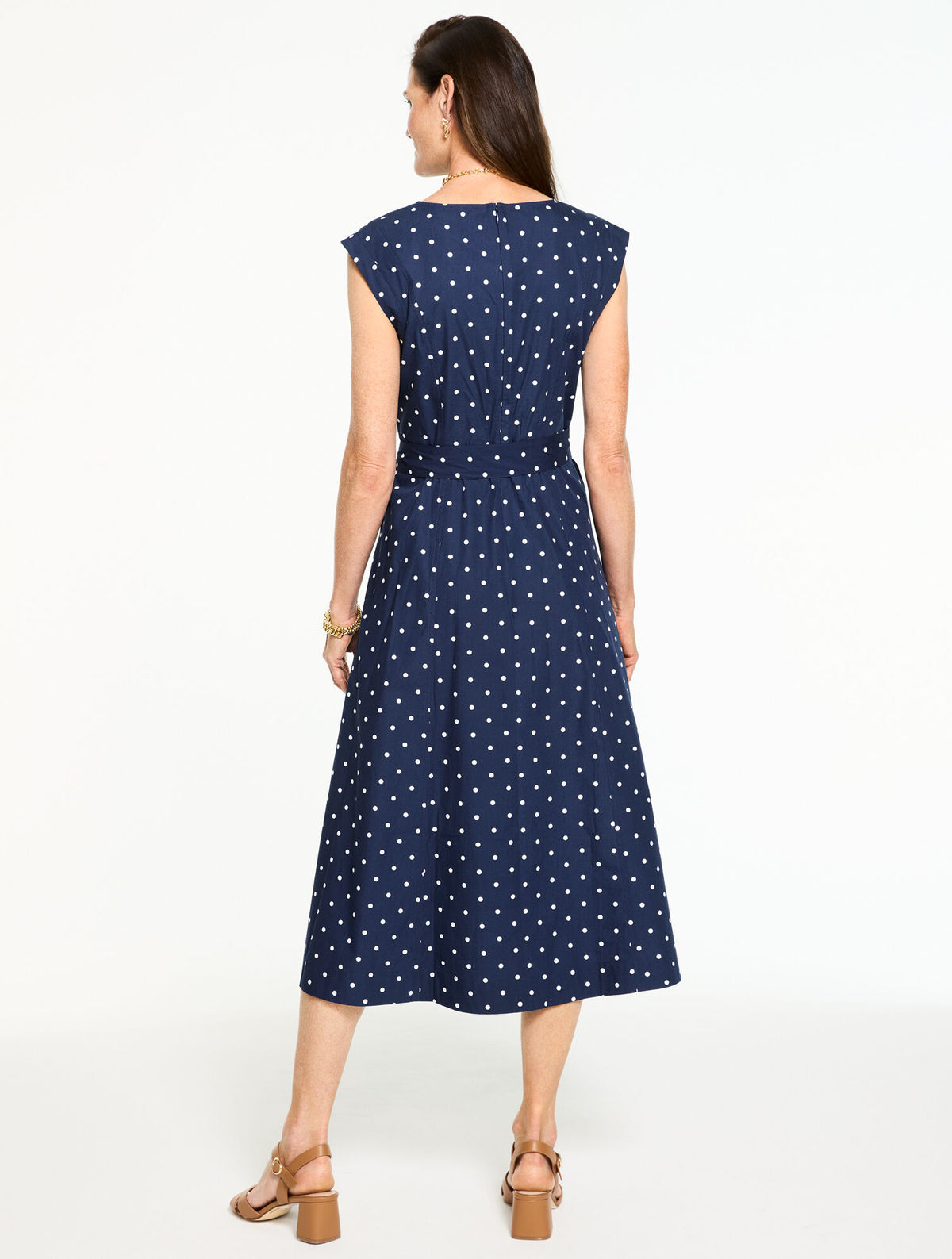 Talbots CAP SLEEVE POPLIN FIT & FLARE DRESS - GARDEN DOT