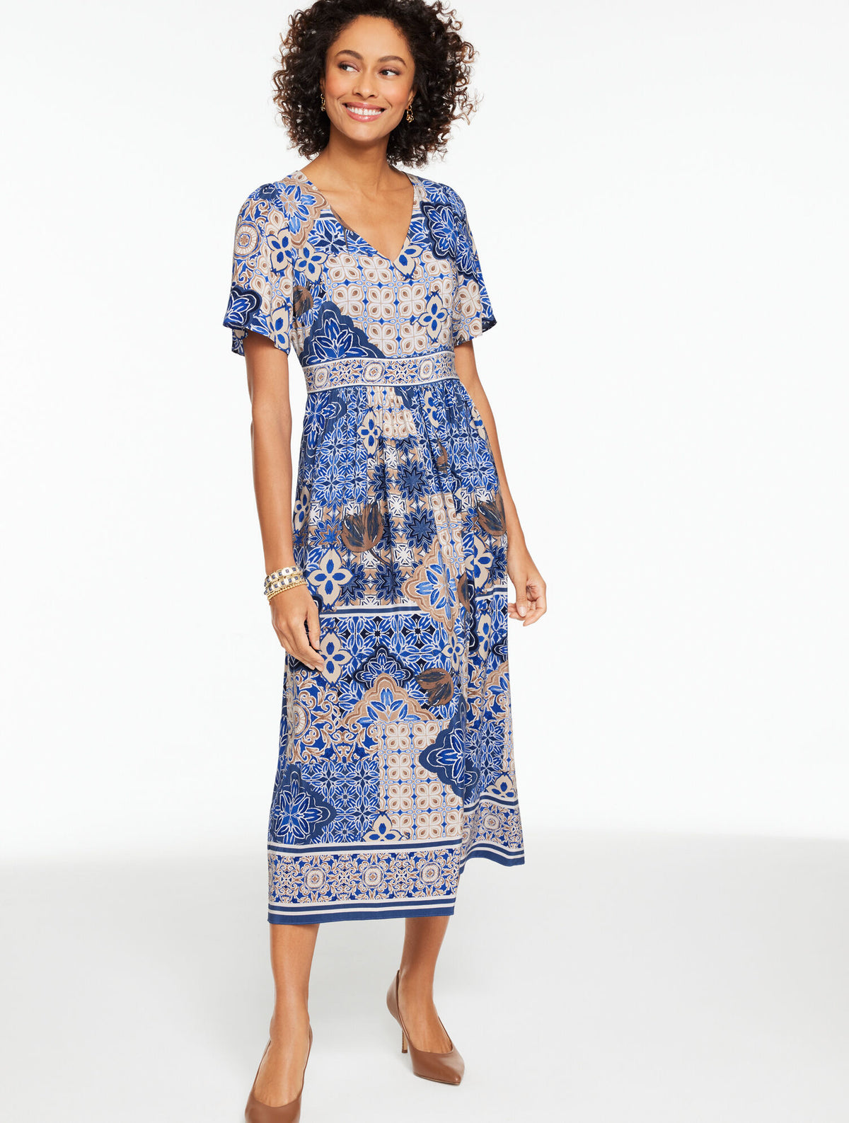 Talbots SHORT SLEEVE FIT & FLARE DRESS - CASABLANCA