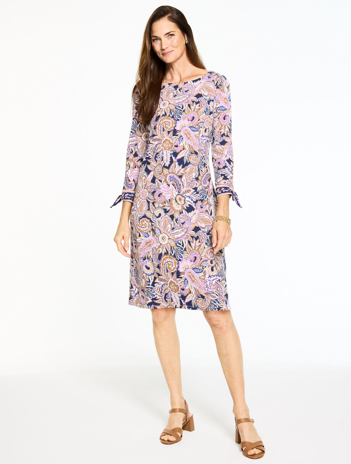 Talbots EFFORTLESS JERSEY BOW CUFF SHIFT DRESS - PAISLEY BOUQUET