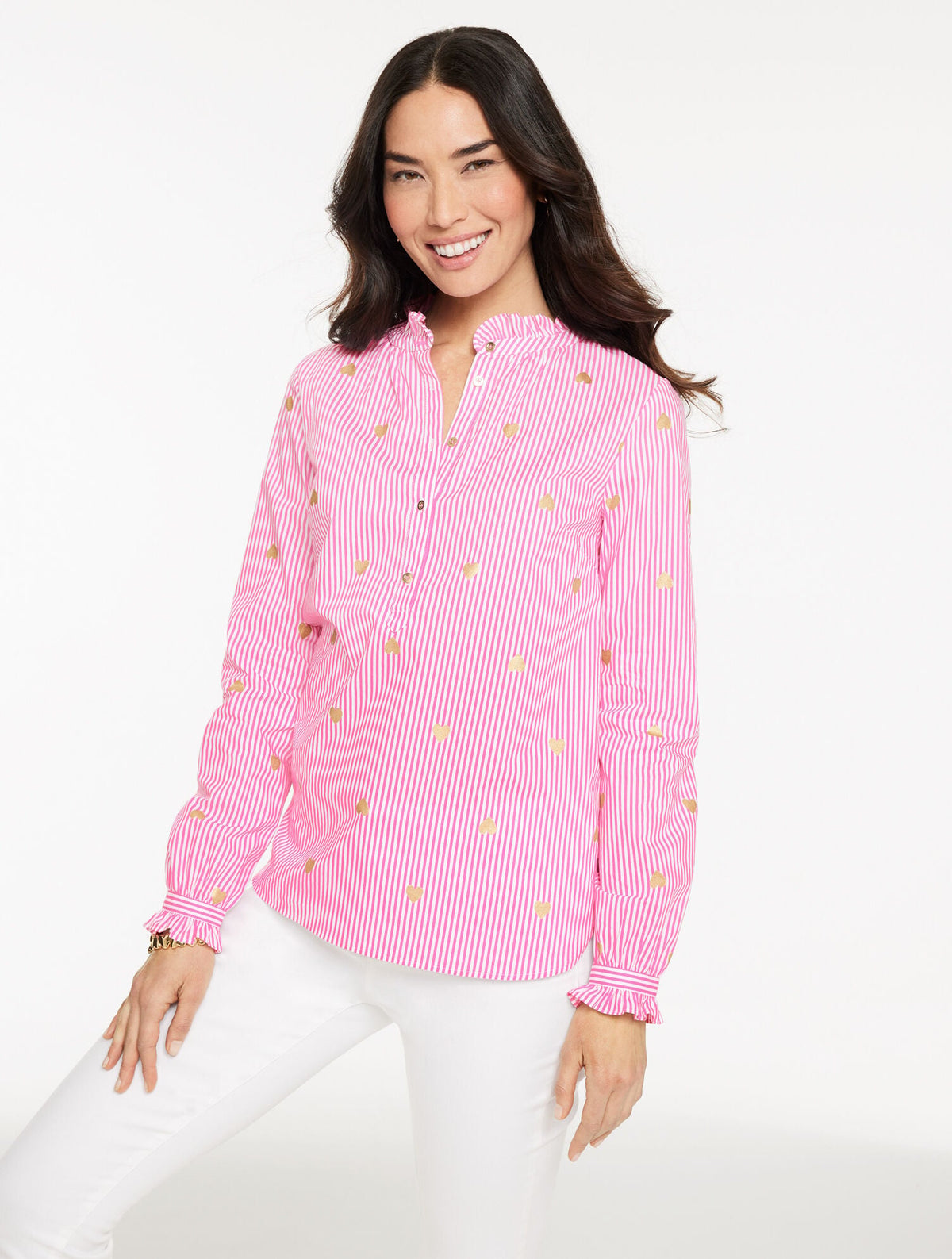 Talbots HEART STRIPE POPLIN TOP