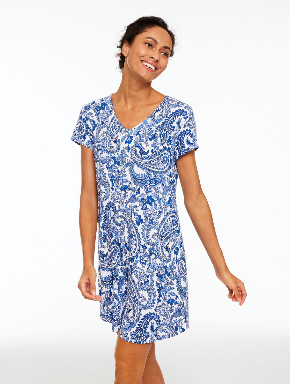 Talbots TALBOTS X SOMA COOL NIGHTS SHORT SLEEVE SLEEPSHIRT - ALLYAH PAISLEY