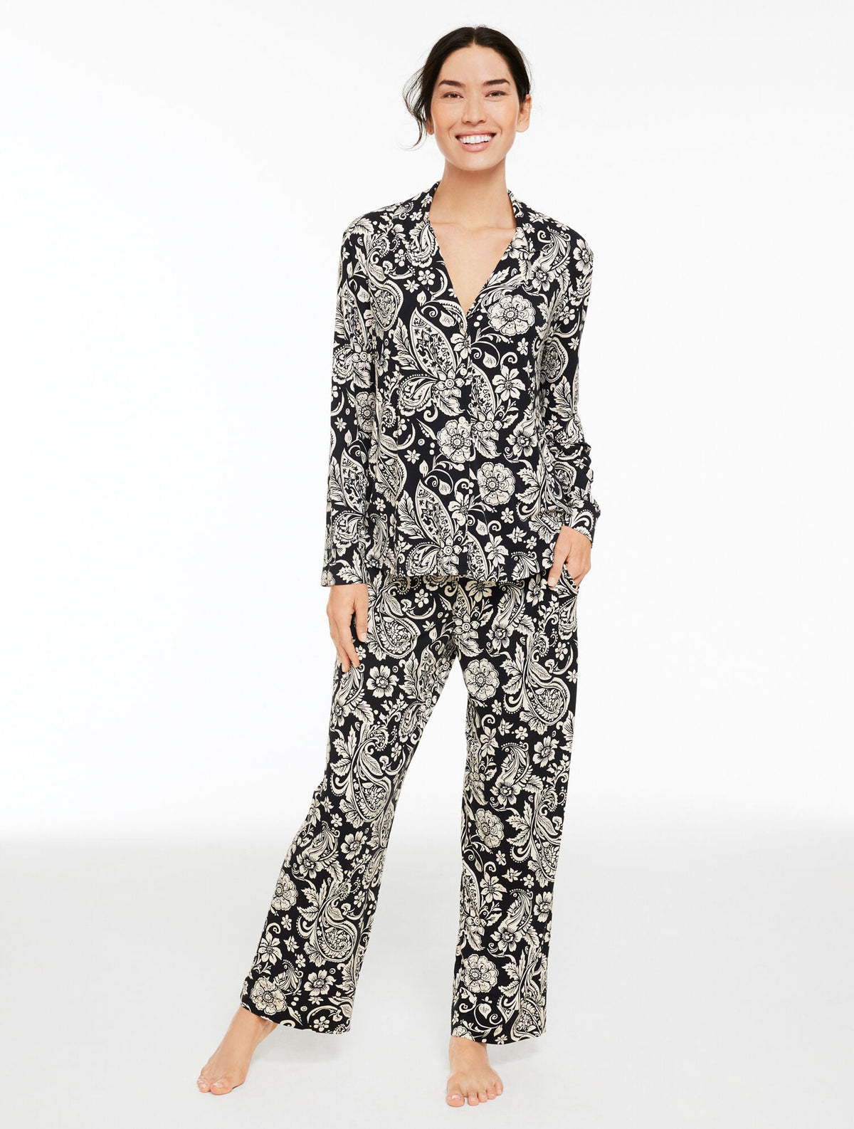 Talbots TALBOTS X SOMA COOL NIGHTS LONG SLEEVE & PANT PAJAMA SET - PAISLEY BLOOMS