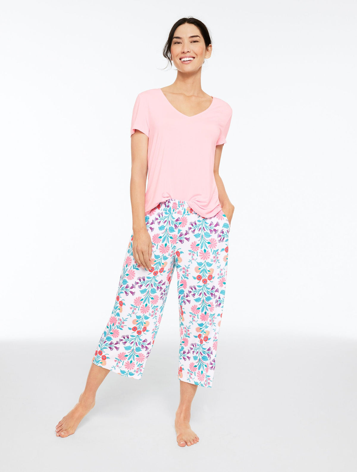 Talbots TALBOTS X SOMA COOL NIGHTS SHORT SLEEVE & CROP PANT PAJAMA SET - DITSY VINES