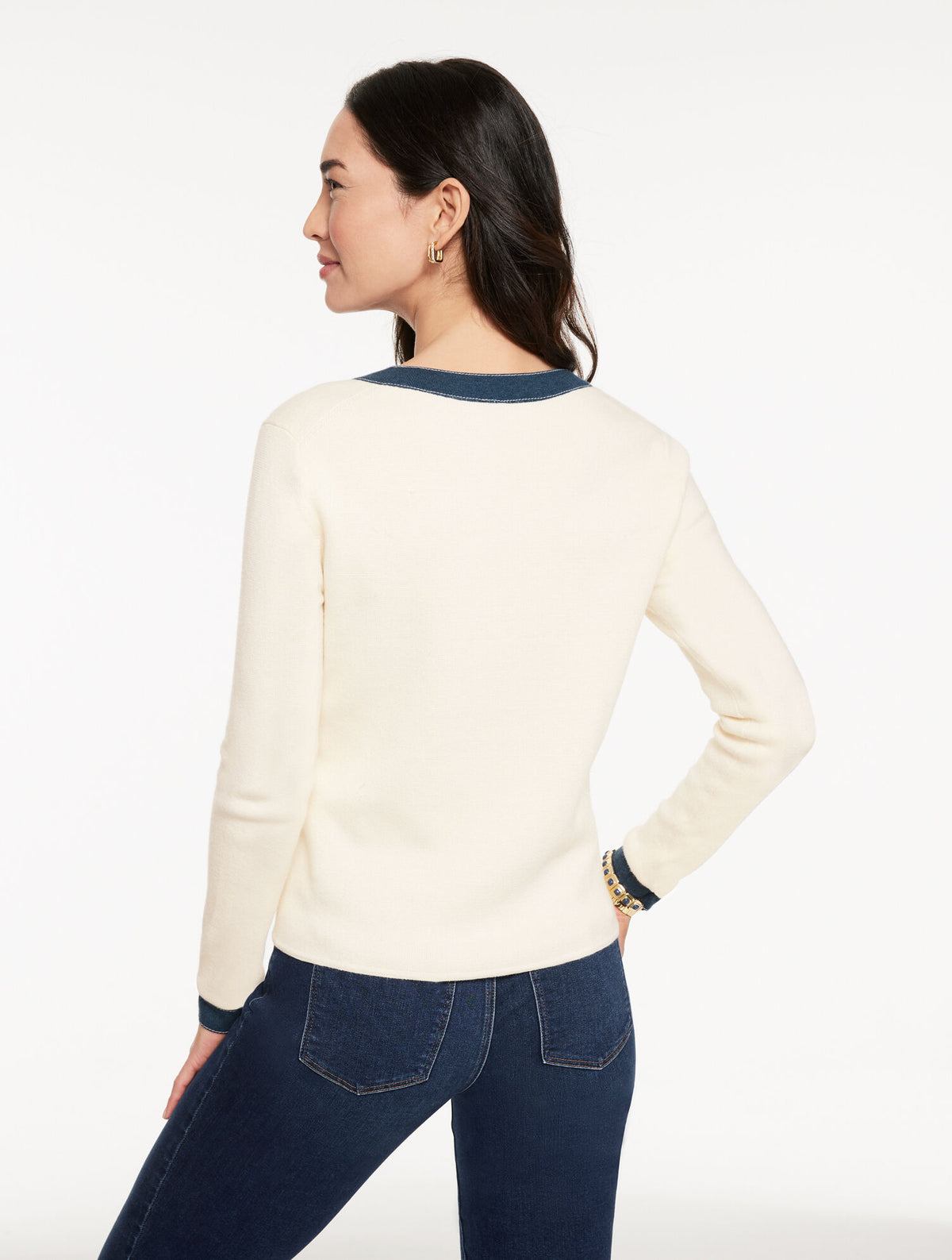 Talbots DENIM TRIM CARDIGAN