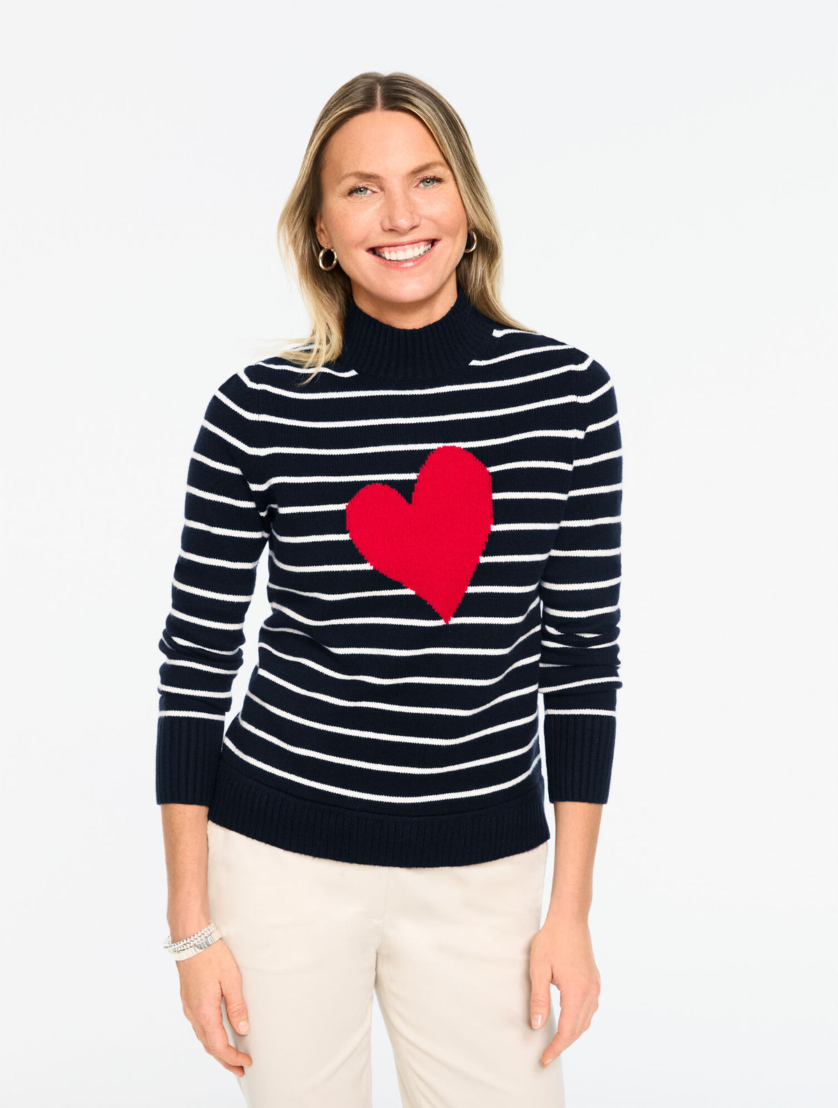 Talbots MOCKNECK PULLOVER - STRIPE INTARSIA HEART