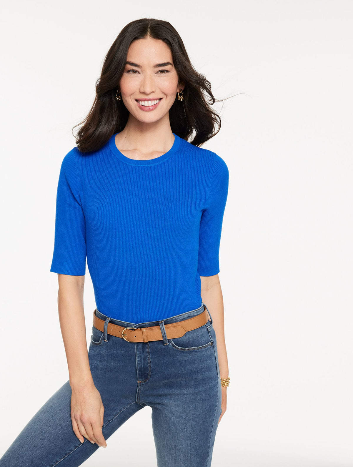 Talbots ELBOW SLEEVE RIBBED CREWNECK SWEATER