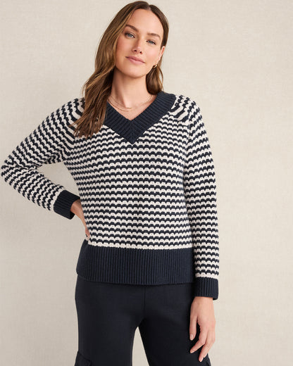 Talbots ORGANIC COTTON BLEND TWO-TONE V-NECK SWEATER