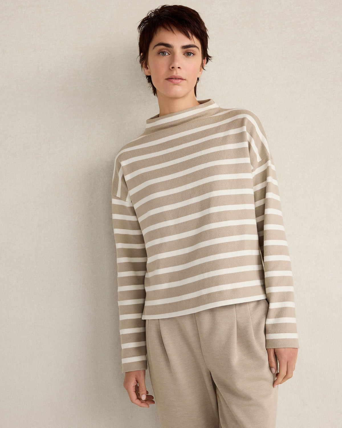 Talbots ORGANIC COTTON FUNNEL NECK STRIPED PULLOVER