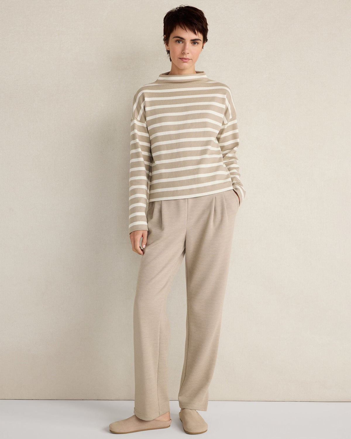 Talbots ORGANIC COTTON FUNNEL NECK STRIPED PULLOVER