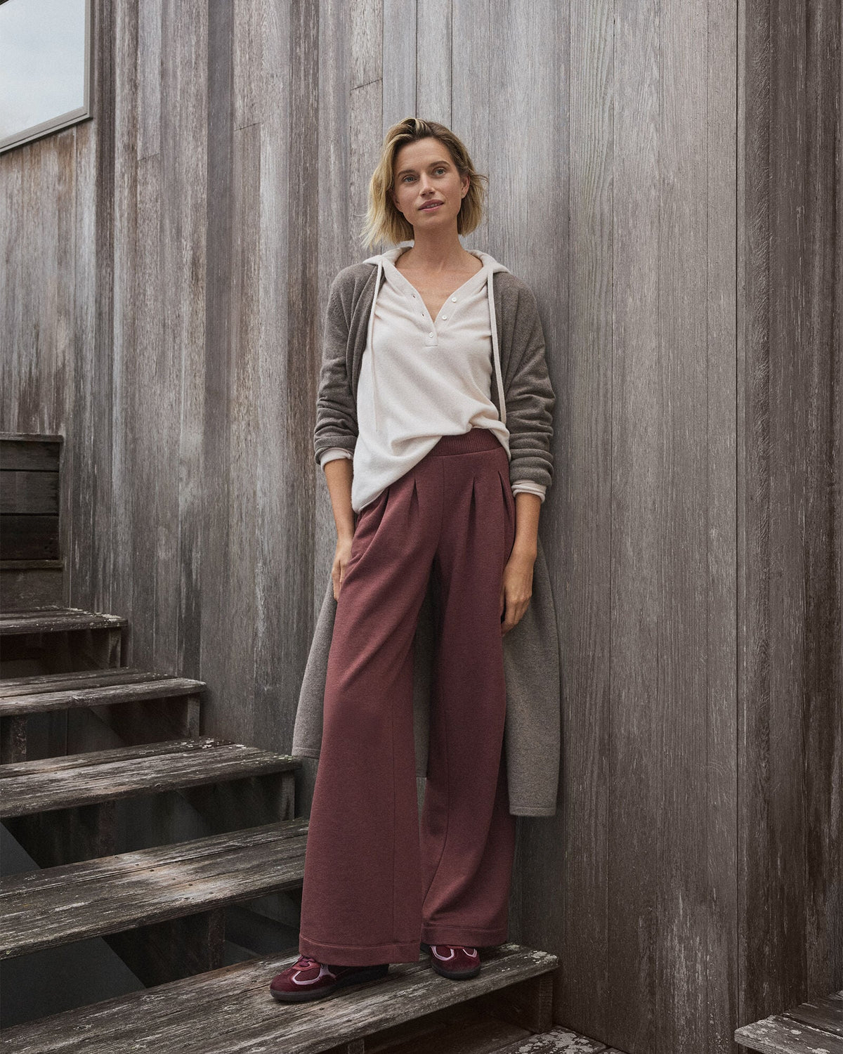 Talbots FLEECE PLEATED WIDE LEG PANTS