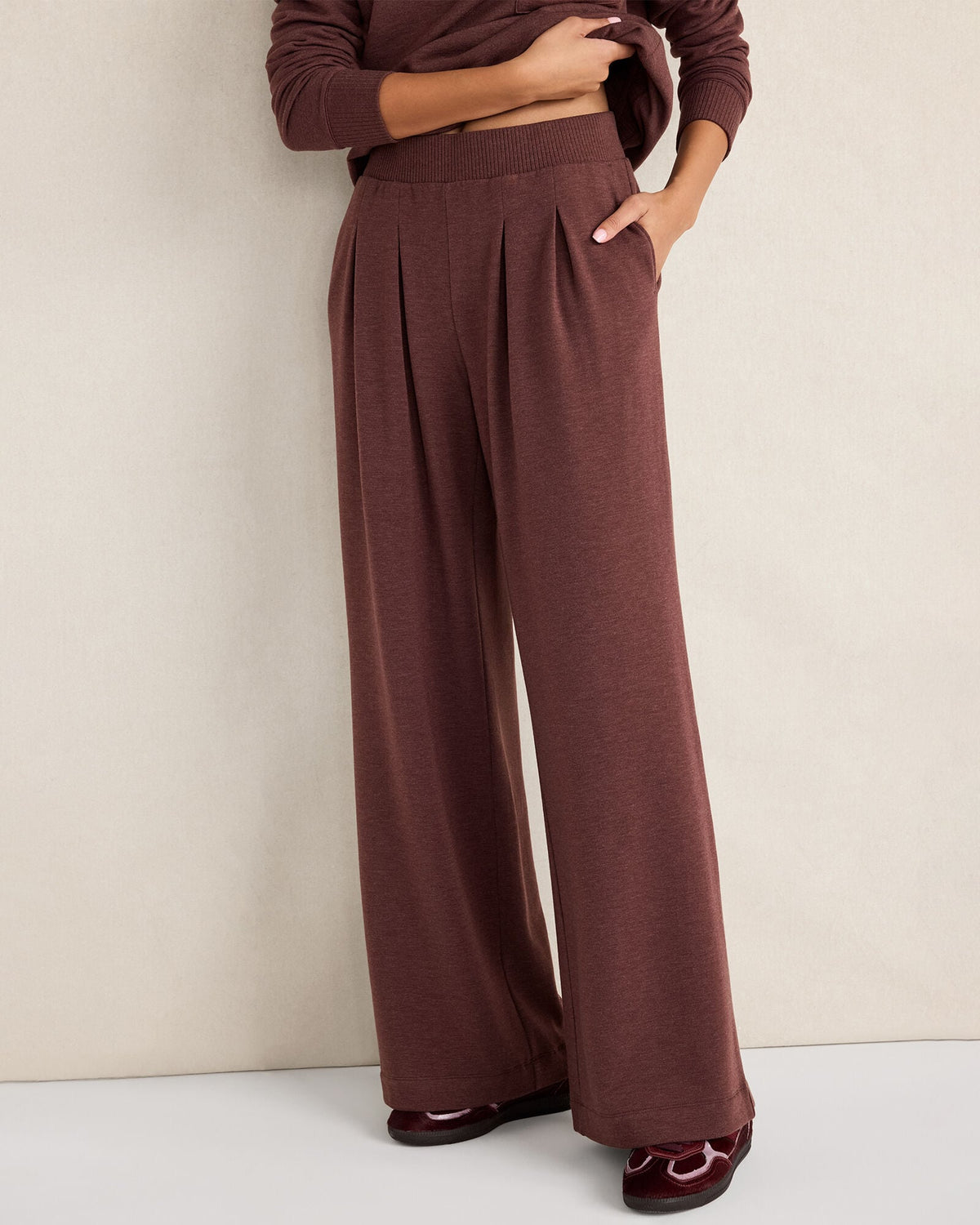 Talbots FLEECE PLEATED WIDE LEG PANTS