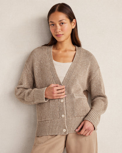 Talbots ORGANIC COTTON LINEN PLAITED V-NECK CARDIGAN