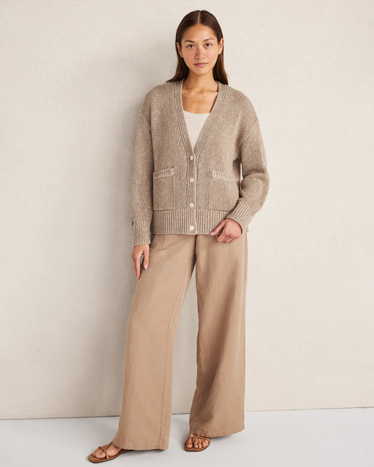 Talbots ORGANIC COTTON LINEN PLAITED V-NECK CARDIGAN